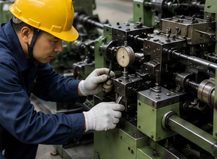 alt="quality control inspection of nail making machine during factory production"