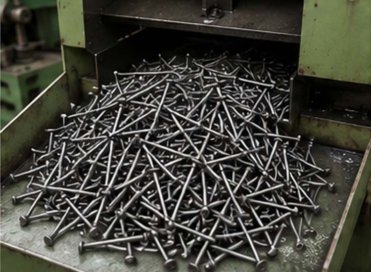 Finished nails output and collection system in automatic nail production line