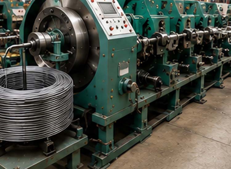 alt="wire drawing machine reducing steel wire diameter for wire nail manufacturing process"