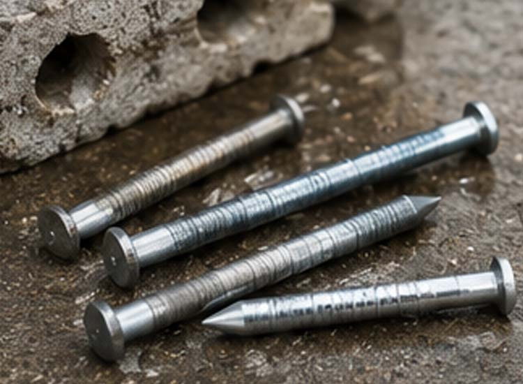 alt="concrete nails designed for masonry brick walls and concrete construction applications"