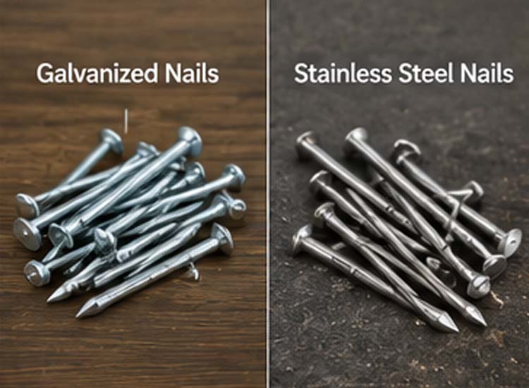 alt="comparison of galvanized nails and stainless steel nails for corrosion resistance and outdoor applications"