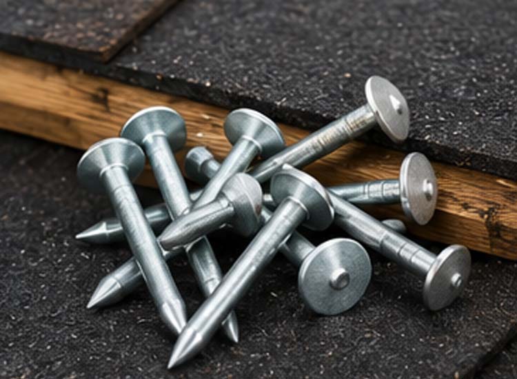 alt="roofing nails with large heads used for roof installation and waterproof roofing materials"
