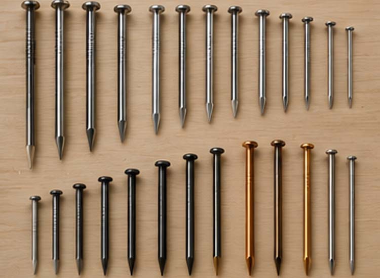 alt="different types of finished nails including common nails roofing nails and concrete nails for sale"