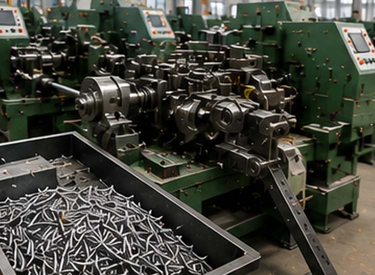 alt="automatic nail making machine operating in factory for high speed wire nail production"