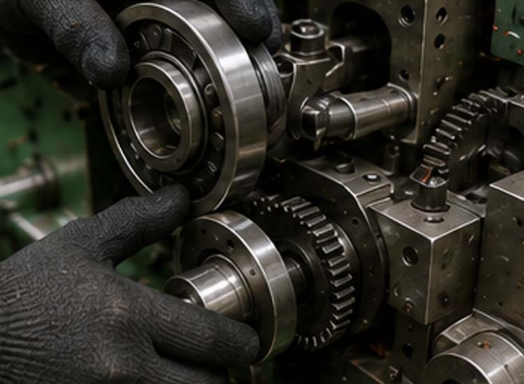 alt="bearing inspection and mechanical maintenance on automatic nail making machine reducing downtime and wear"