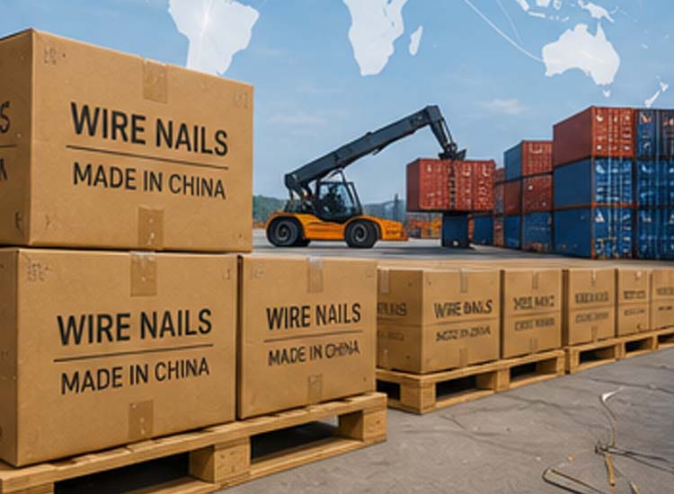 alt="global export market for wire nails with shipping containers logistics network and international trade"