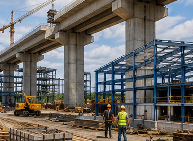 alt="infrastructure development project showing industrial construction and extensive wire nail applications"