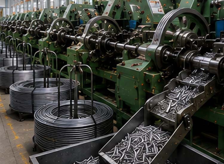 alt="modern automatic nail making machine production line with steel wire feeding and high speed nail manufacturing"