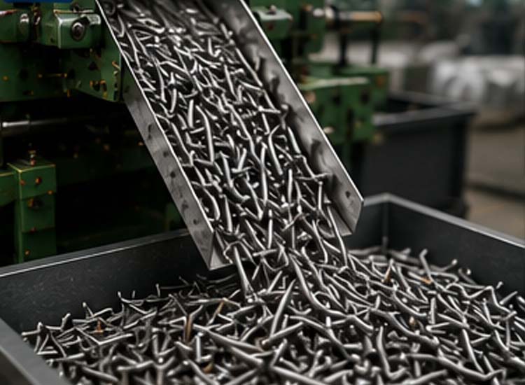 alt="high speed wire nail production process using automatic nail making machine in industrial factory"