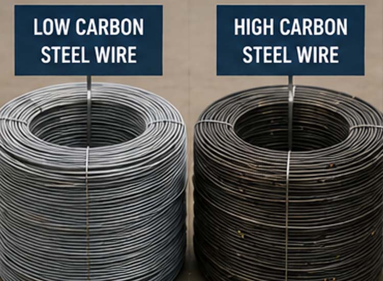 alt="comparison of low carbon steel wire and high carbon steel wire used for different nail manufacturing applications"