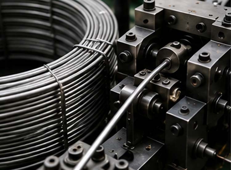 alt="automatic steel wire feeding system improving production efficiency in a fully automatic nail making machine"