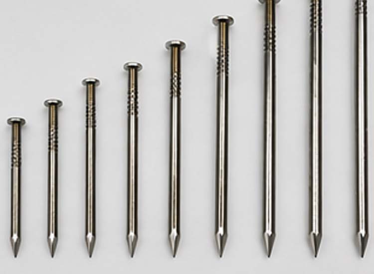 alt="different wire nail sizes produced by one automatic nail making machine for various construction applications"