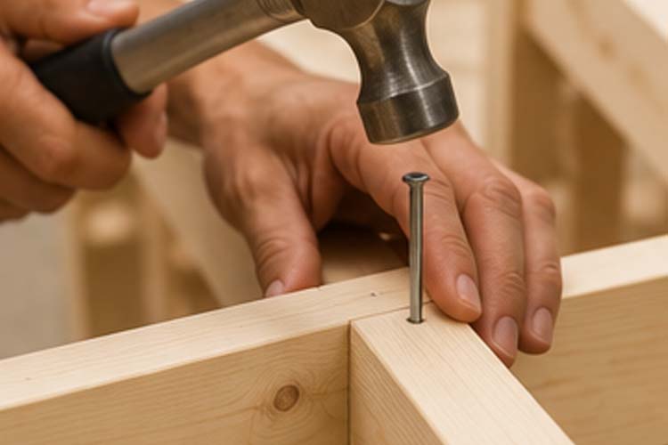 alt="electro galvanized nails used for indoor woodworking and furniture assembly with a clean decorative finish"