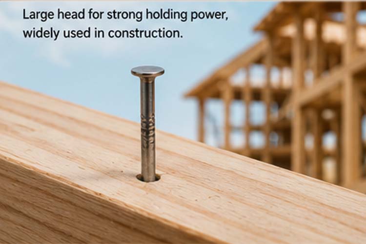 alt="flat head wire nails designed for construction framing pallet manufacturing and general woodworking applications"