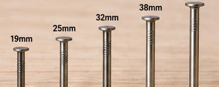 alt="standard roofing nail sizes from 19 mm to 50 mm for asphalt shingles roof decking and insulation boards"
