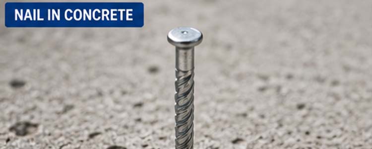 alt="fluted concrete nail securely fastened into a concrete surface providing strong holding power for structural support"