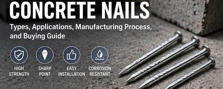 alt="high strength concrete nails displayed on a concrete surface for construction and masonry fastening applications"