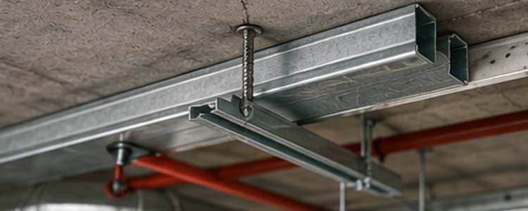 alt="concrete nails used to fasten metal channels and framing systems to reinforced concrete ceilings"