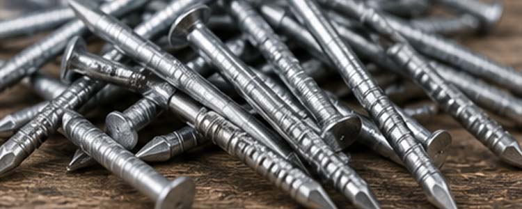 alt="galvanized pallet nails with corrosion resistant zinc coating for export pallets and outdoor wooden structures"