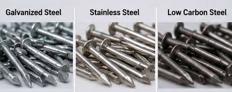 alt="galvanized steel stainless steel and low carbon steel roofing nails used for durable roof installation"