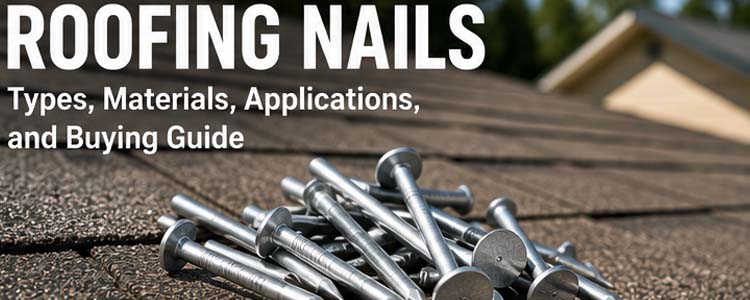 alt="high quality roofing nails placed on asphalt shingles for residential and commercial roofing construction"