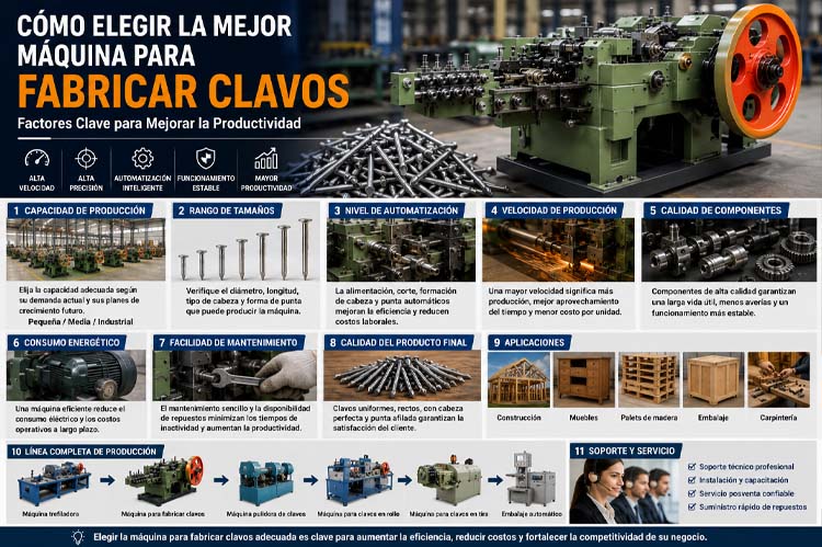 alt="Máquina automática para fabricar clavos de alta velocidad con línea de producción industrial utilizada para mejorar la productividad y la eficiencia en la fabricación de clavos"
