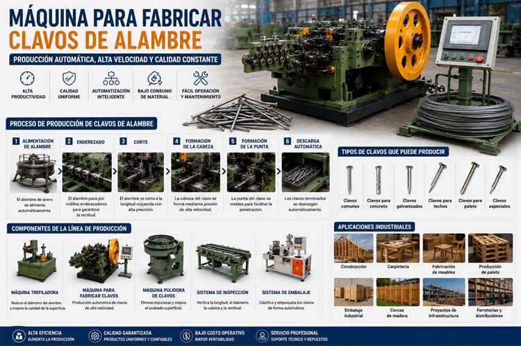 alt="M&aacute;quina autom&aacute;tica para fabricar clavos de alambre con l&iacute;nea de producci&oacute;n industrial de alta velocidad para fabricar clavos de acero con precisi&oacute;n y alta eficiencia"