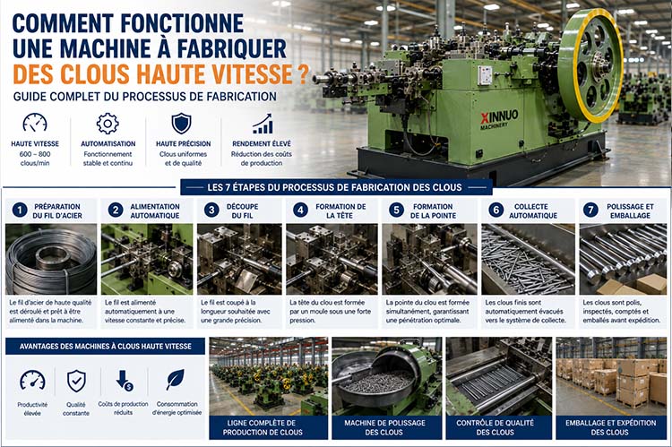 Fonctionnement d'une machine à fabriquer des clous haute vitesse avec processus complet de fabrication automatique